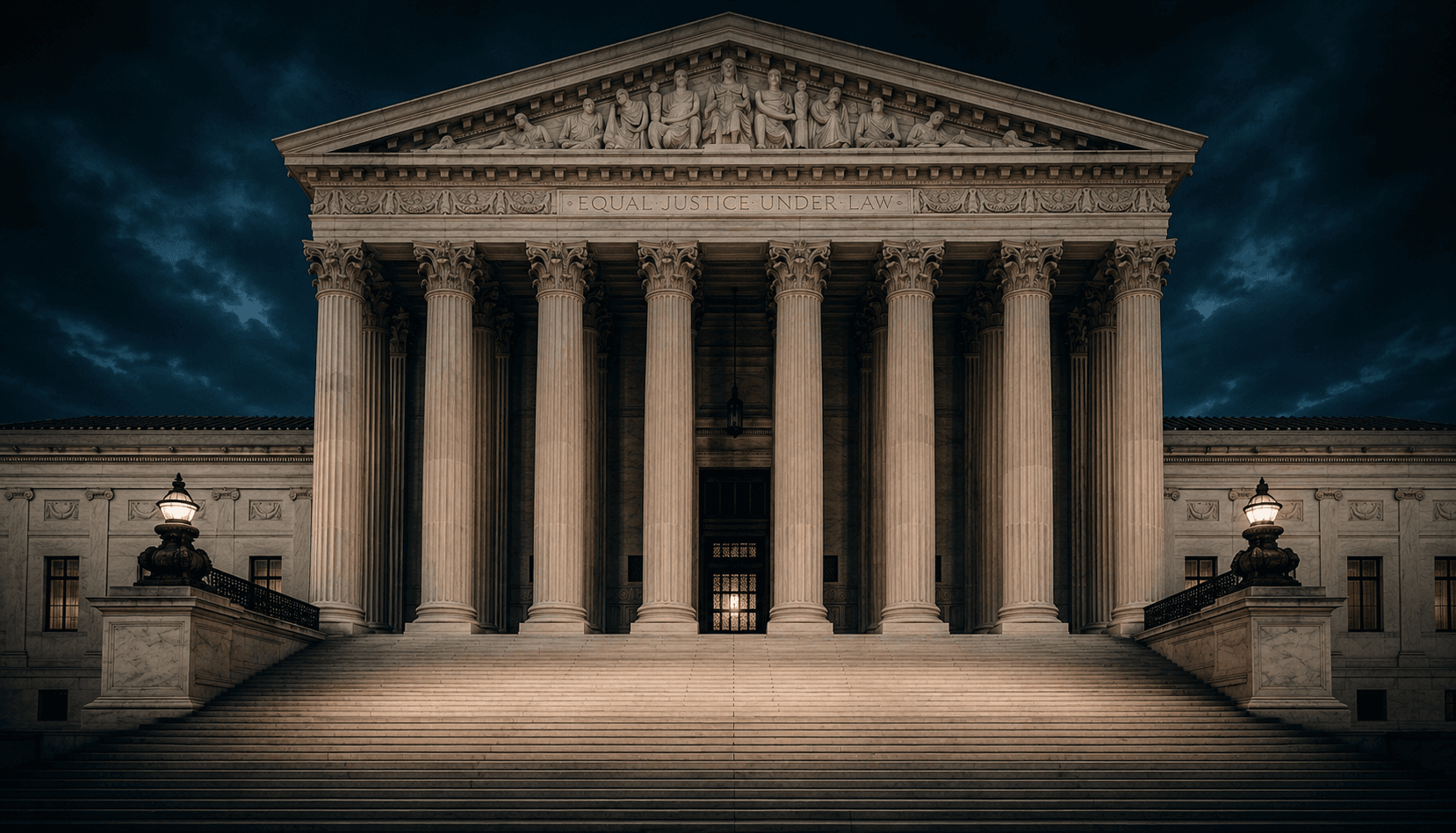 Courthouse facade at night